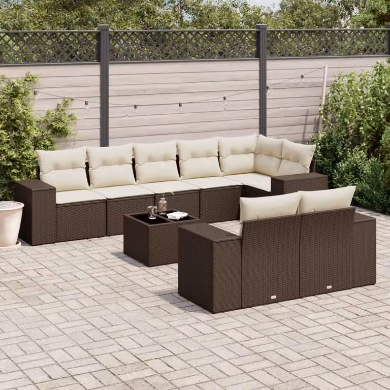 vidaXL Set Divani da Giardino a L in Polyrattan Marrone con Cuscini e Tavolino da Esterno