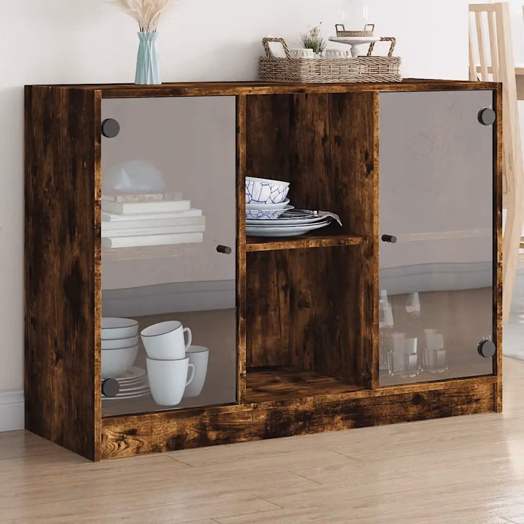 Credenza moderna vidaXL in legno multistrato color rovere fumo L: 102 cm, P: 37 cm, H: 75,5 cm