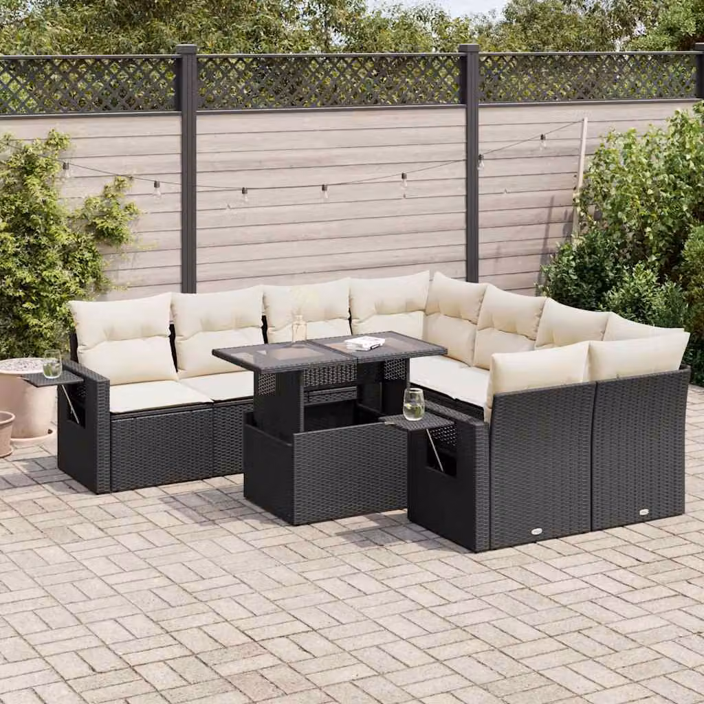 Maison Exclusive - Set Divani da Giardino 9 pz con Cuscini Nero in Polyrattan