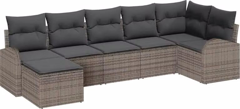 Set Divano da Giardino con cuscino 7 pcs Grigio Poly Rattan