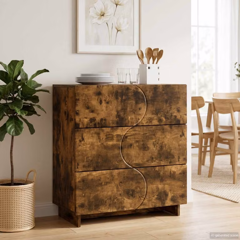 Credenza moderna vidaXL in legno ingegnerizzato color rovere fumo L: 70 cm, P: 38 cm, H: 75 cm