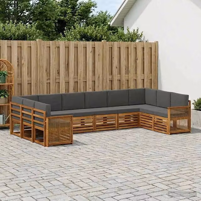 Set di divani da esterno a L vidaXL in legno di acacia con cuscini beige e antracite