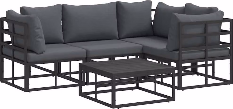 Set Divano da Giardino con cuscino 5 pcs Nero Alluminio
