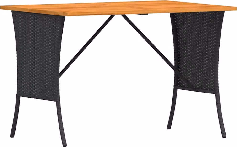 Tavolo Giardino Piano Legno Acacia Nero 105x75x72 cm Polyrattan