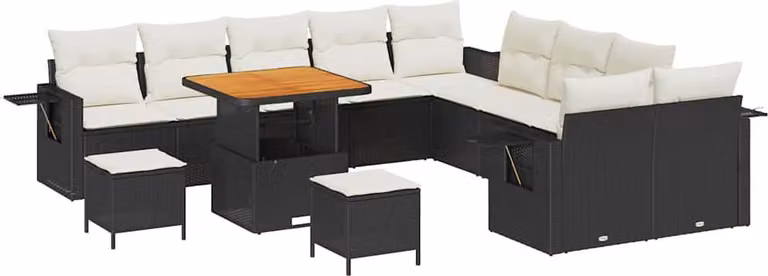 Set Divano da Giardino con cuscino 13 pcs Nero polyrattan