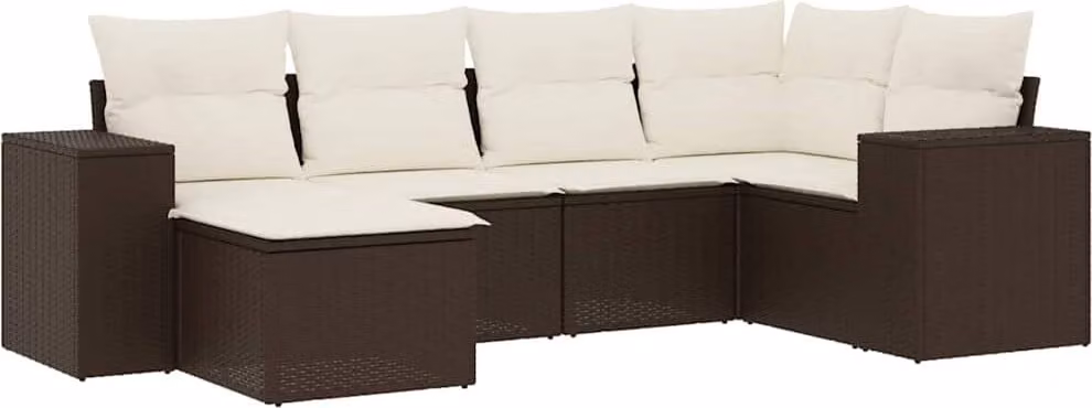 Set Divano da Giardino 6 pz con Cuscini Marrone in Polyrattan