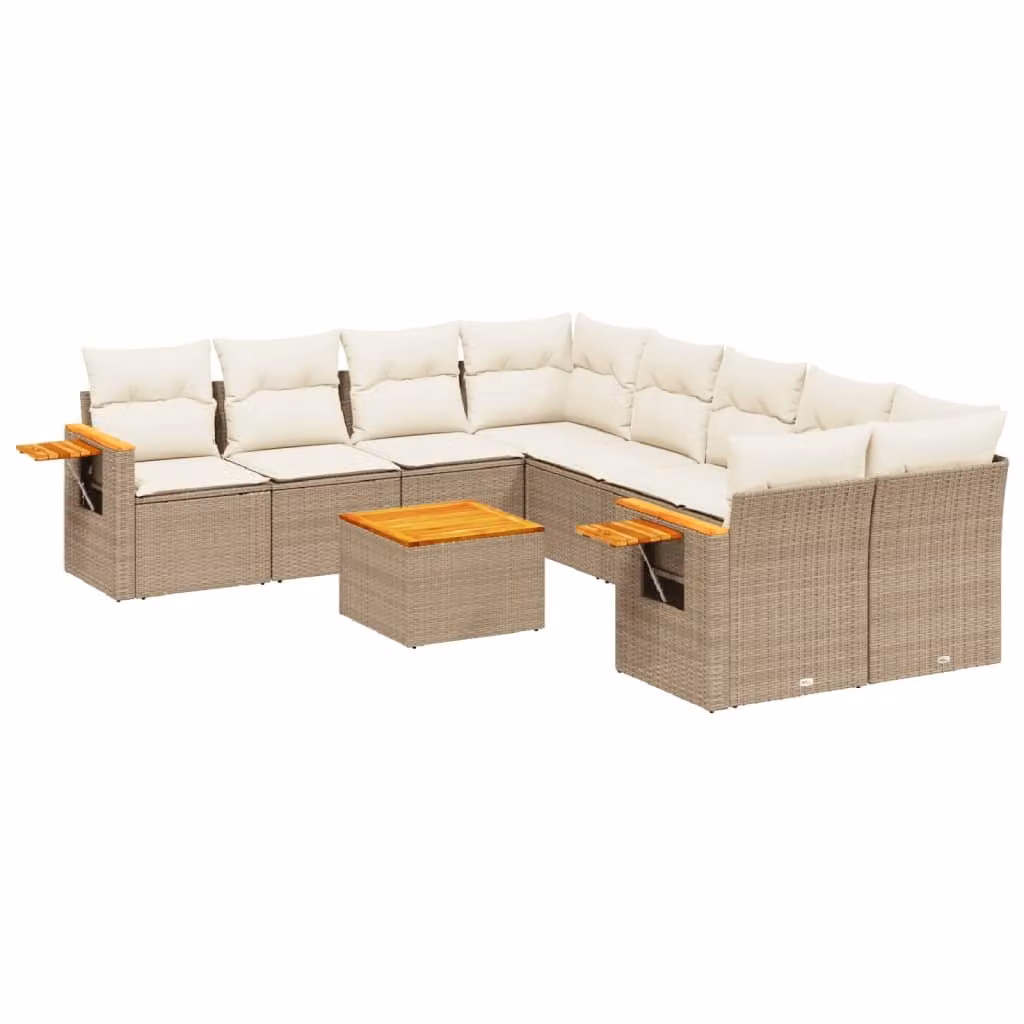 Set Divano da Giardino 9 pz con Cuscini Beige in Polyrattan