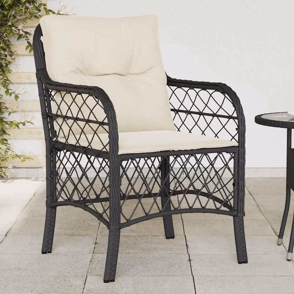 Set di 2 sedie da giardino vidaXL in polyrattan con cuscini neri e braccioli