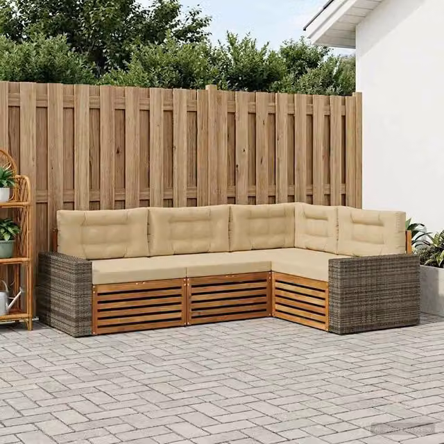 Set di divani da esterno 4 pz Naturale e Beige Poliestere 3383311