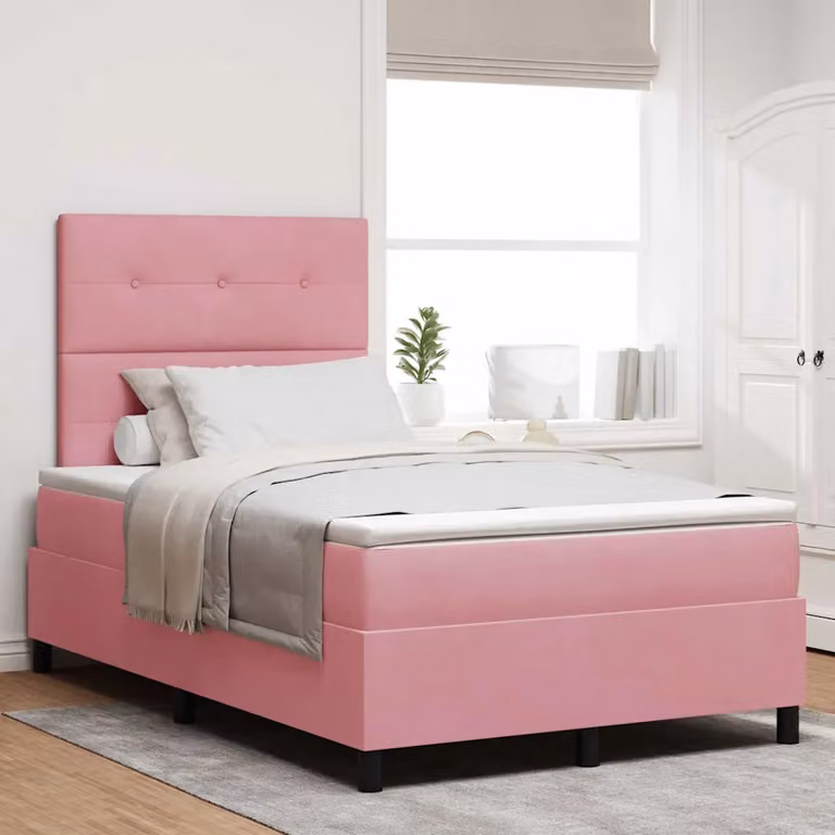 Letto a molle con testiera vidaXL in velluto rosa L: 120 cm, P: 200 cm