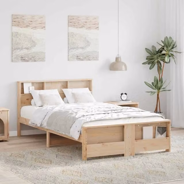 Letto con scaffali laterali in legno di pino Marrone vidaXL L 120 x P 200 cm – 1