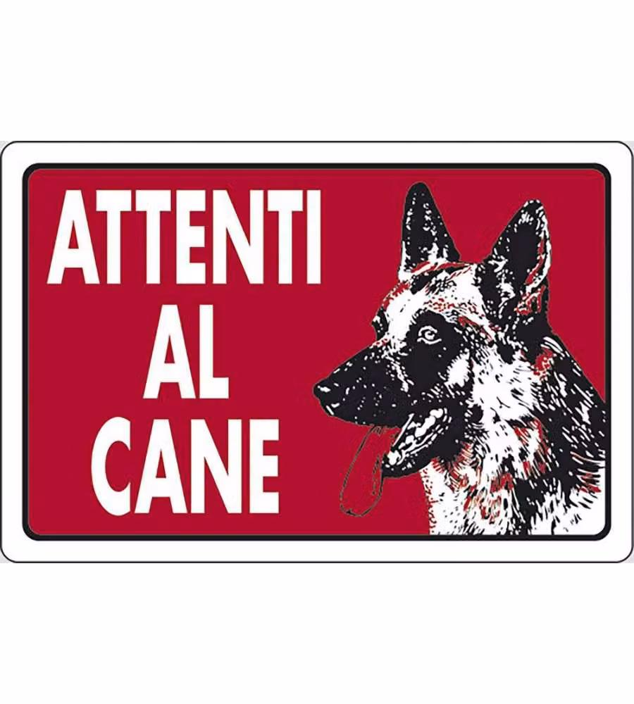 Cartello Attenti al Cane (Pastore tedesco) sfondo rosso 30CMx20CM