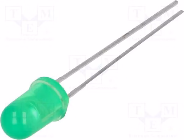 5 LED LTL2R3KGD-EM, diodi LED a foro passante, 5mm, angolo di emissione 30°, corrente di funzionamento 2mA, colore verde, tensione di funzionamento 1,8V, intensità luminosa 38mcd, dimensioni 5mm
