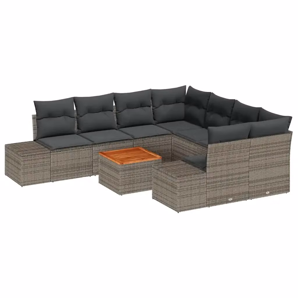 Set Divano da Giardino Moderno vidaXL in Polyrattan Grigio con Cuscini e Tavolino da Esterno, 9 Pezzi – 2