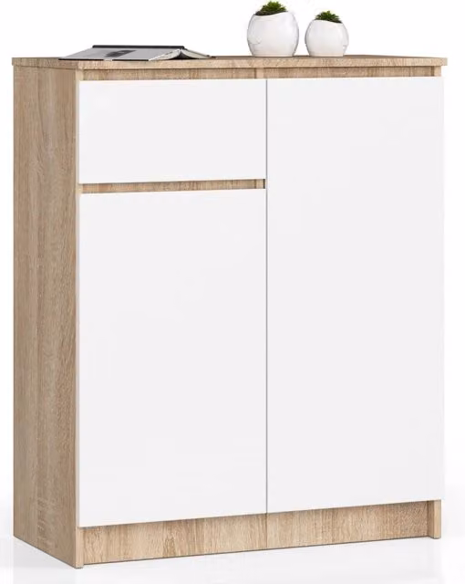 Cassettiera AKORD K80 Cassettiera Sonoma Quercia 80 cm 2 ante 1 cassetto inserto frontale Bianco 80x40x99 cm
