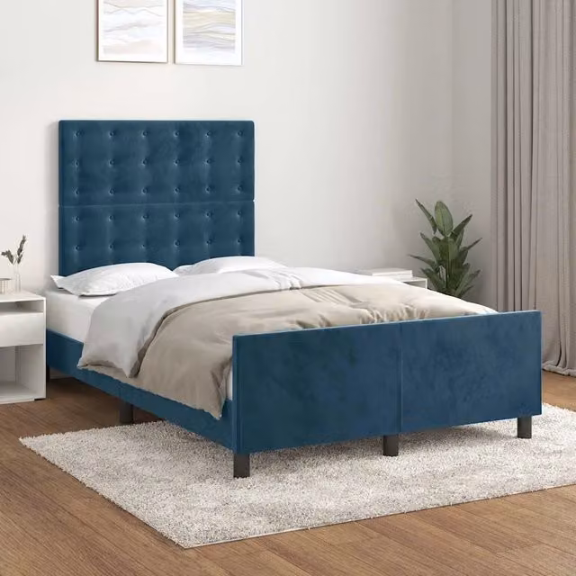 Giroletto vidaXL in velluto blu scuro con doghe in legno L/P/H: 120 x 200 x 126 cm