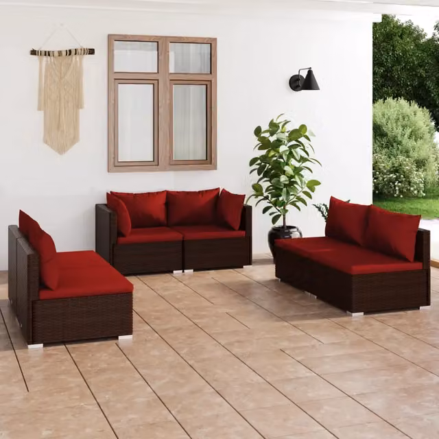 Set Divani da Giardino 6 pz con Cuscini in Polyrattan Marrone 3102211