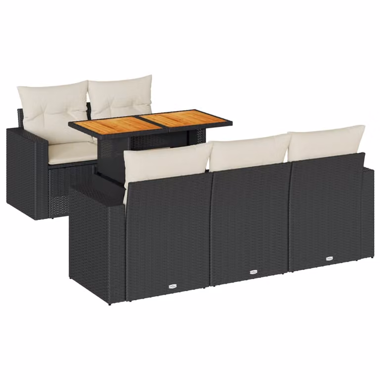 Set Divano da Giardino 6 pz con Cuscini Nero in Polyrattan