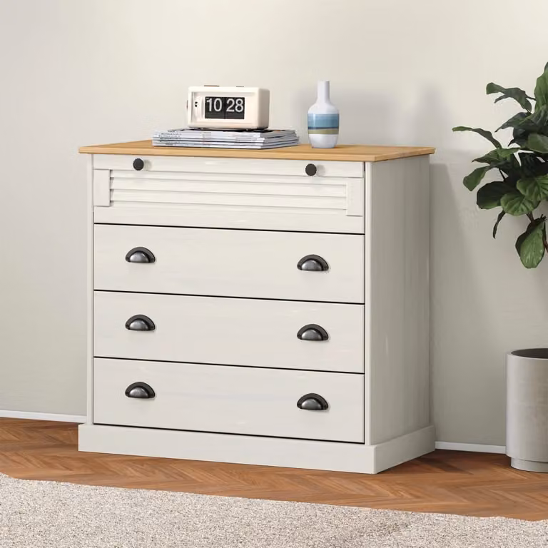 Cassettiera vidaXL VIGO in legno massello di pino cerato bianca L: 80 cm, P: 40 cm, H: 76 cm