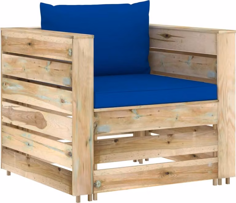 Set Salotto da Giardino 2 pz con Cuscini Legno Impregnato Verde