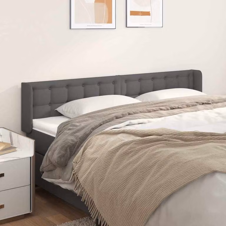 Testiera ad orecchio vidaXL in similpelle grigia con struttura in legno, L: 203 cm, P: 16 cm, H: 78-88 cm