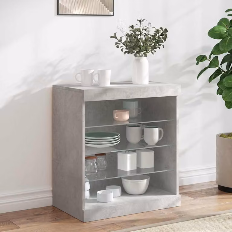 Credenza moderna vidaXL con luci LED in grigio cemento L: 60,5 cm, P: 37 cm, H: 67 cm