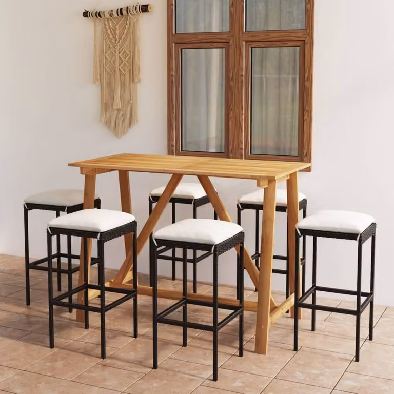 The Living Store Set bar da giardino 7 pezzi con cuscini nero