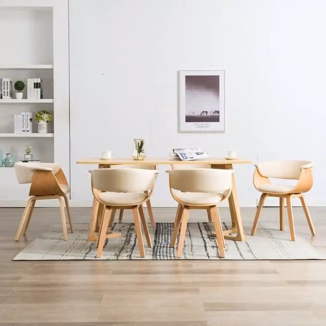 Set di 6 sedie da pranzo moderne vidaXL in legno e similpelle color beige e marrone