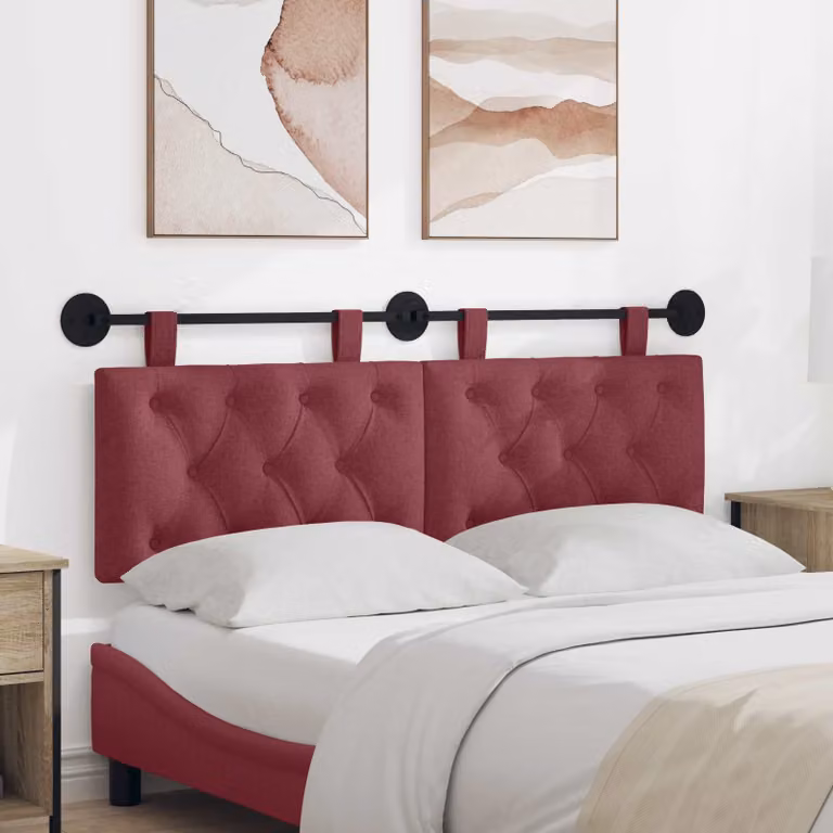 Testiera per letto sospesa vidaXL in tessuto rosso con pannello imbottito e struttura in legno e metallo L 150 x H 55 x P 7 cm