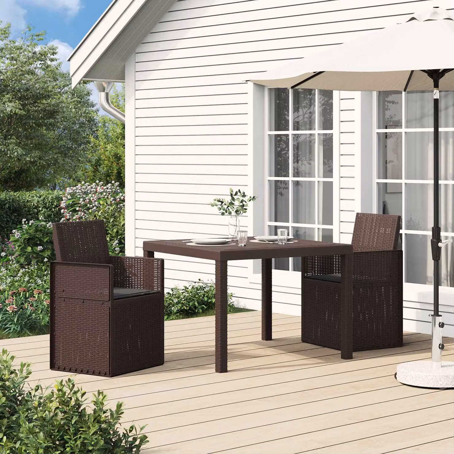Set di 2 sedie da giardino vidaXL in plastica marrone e antracite con braccioli