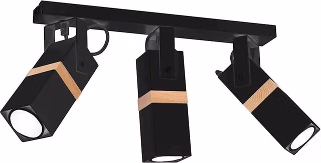 Plafoniera Milagro Vidar con 3 luci GU10 regolabile e dimmerabile in metallo e legno nero