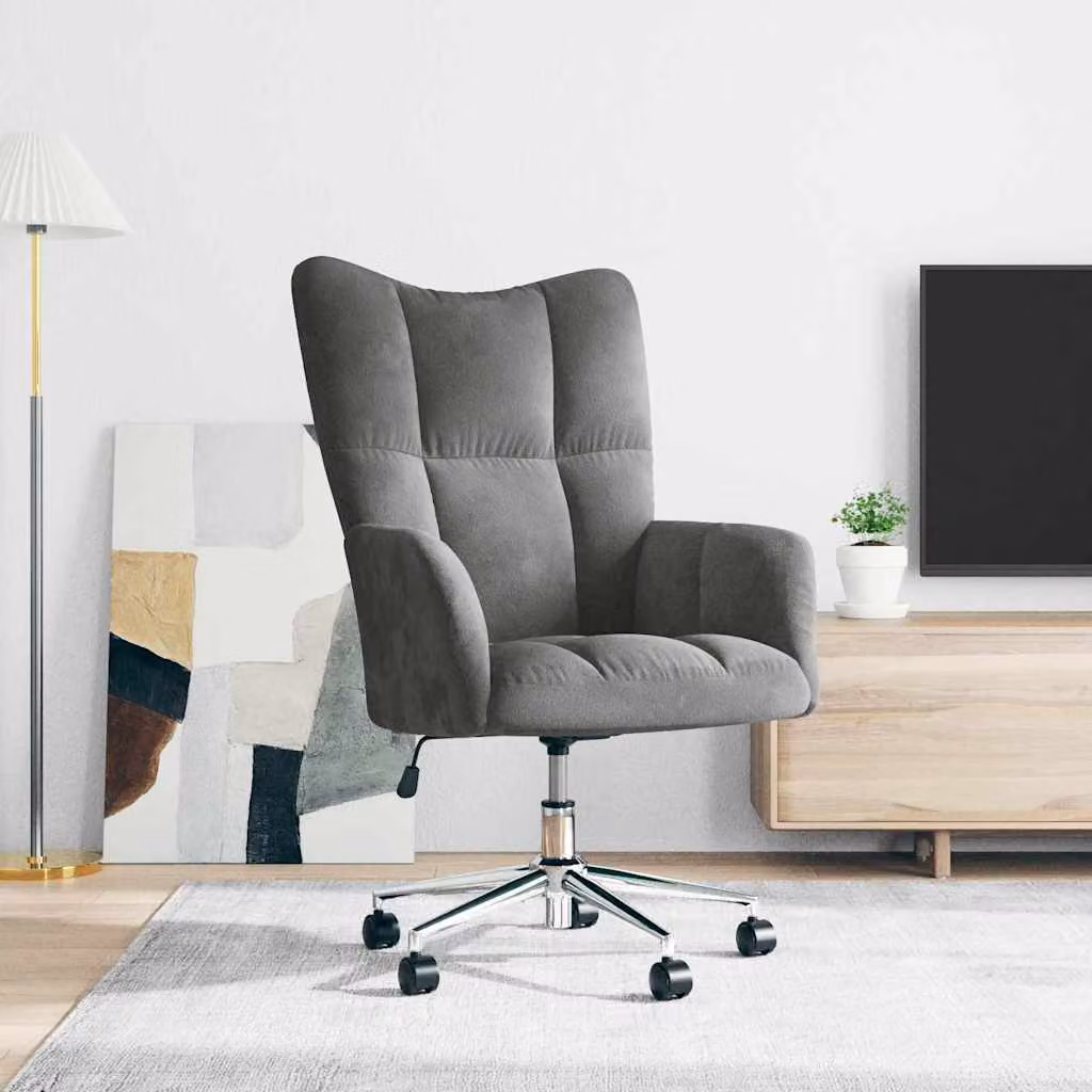 Sedia Relax moderna vidaXL in velluto grigio con base in metallo e ruote