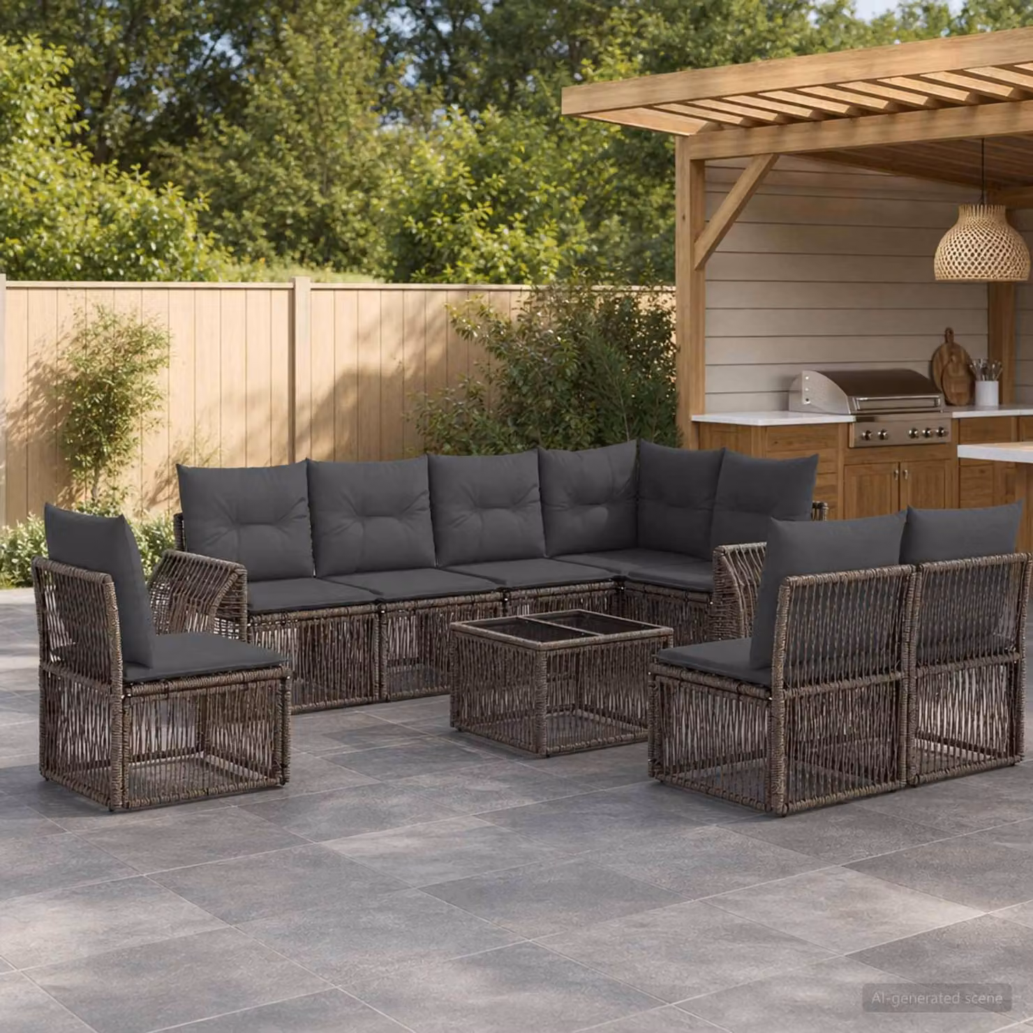 Maison Exclusive - Set da giardino composto da 9 pezzi. Divano e poltrone in rattan sintetico, colore grigio e grigio scuro