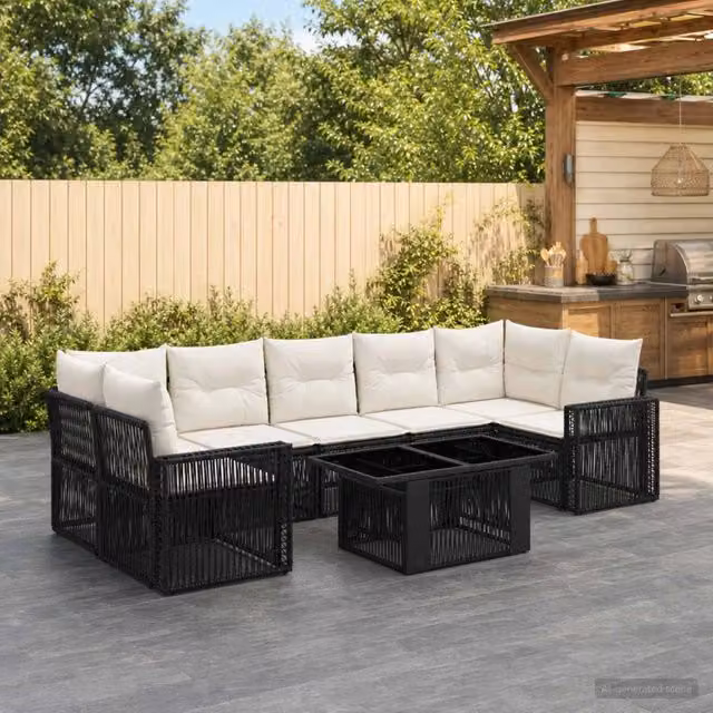Set Divano da Giardino 8 pz Nero e Bianco Crema polyrattan 3436756