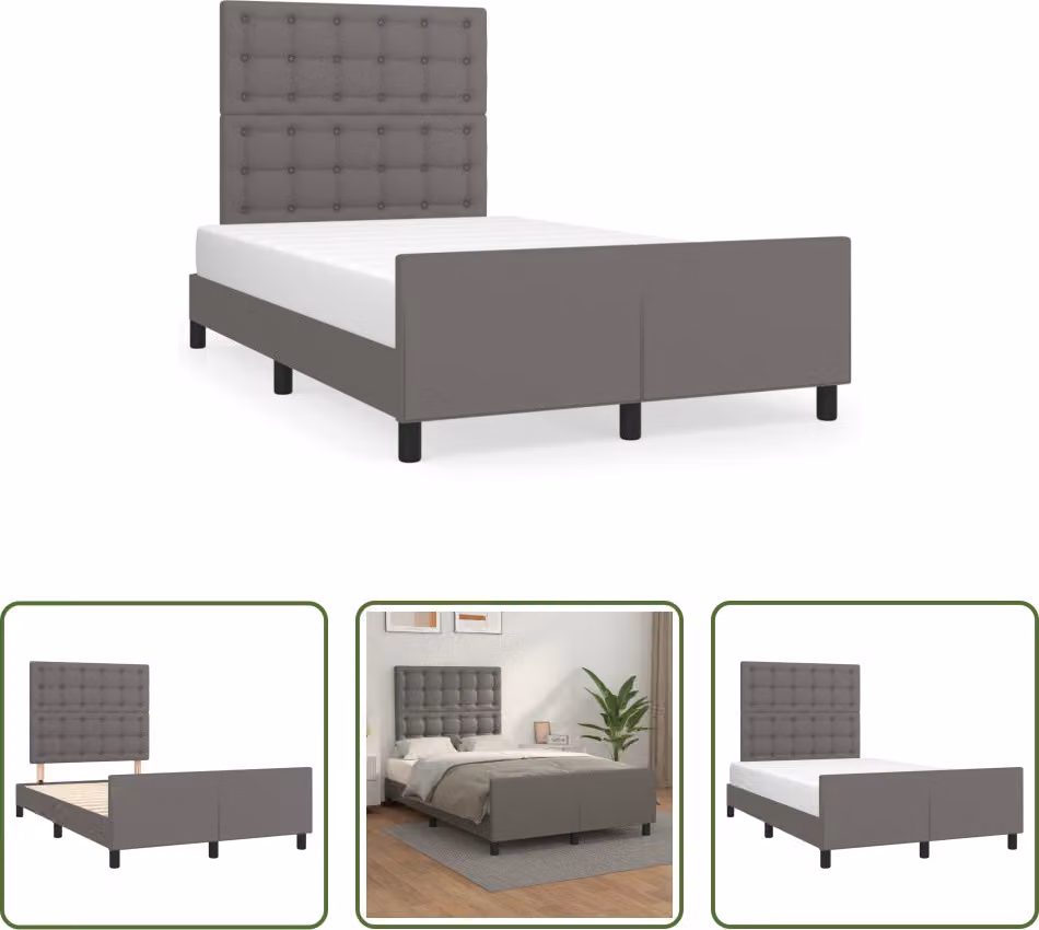 The Living Store Giroletto con testiera grigio 120x190 cm in ecopelle