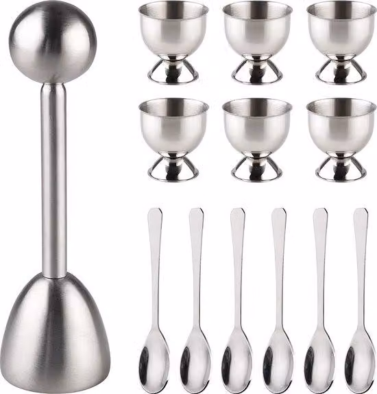 Set di 13 puntali per uova alla coque - Set di utensili con puntale a molla - Argento