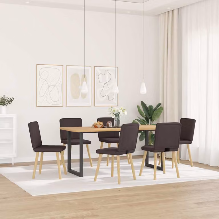 Set di 6 sedie da pranzo vidaXL in tessuto marrone con struttura in legno e metallo per cucina e soggiorno