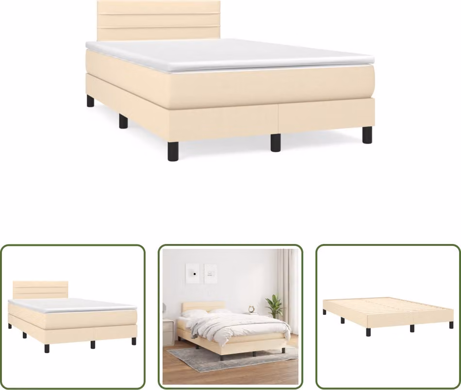 The Living Store Letto a molle con materasso crema 120x190 cm in tessuto