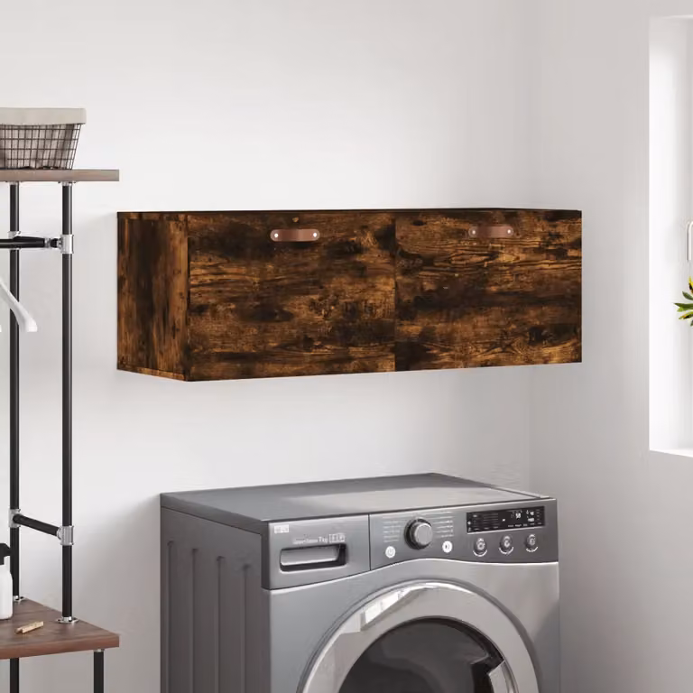 Mobile a parete vidaXL in legno Rovere Fumo, design moderno con ante a cerniera, L 100 x P 36,5 x H 35 cm