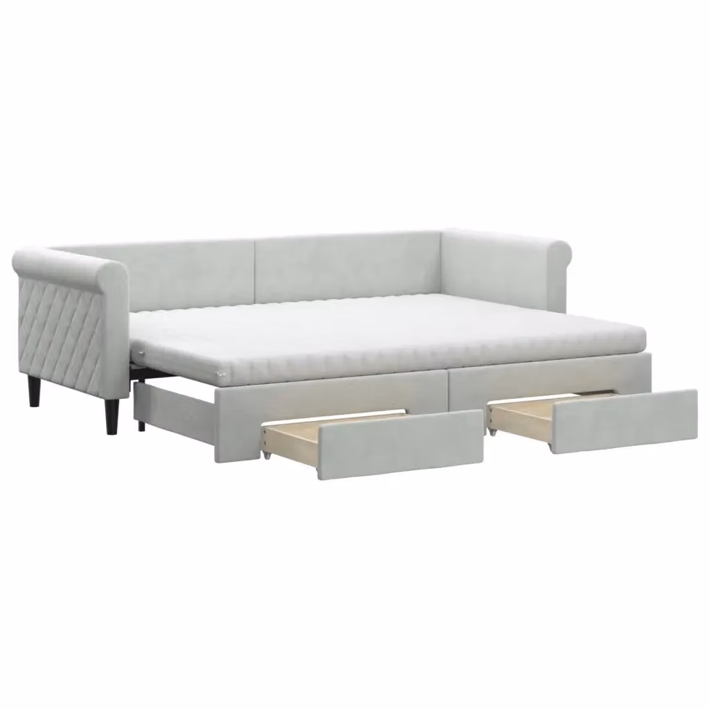 Divano Letto Estraibile con Cassetti vidaXL in Velluto Grigio per Soggiorno e Camera da Letto L/P/H: 229 x 90 x 68 cm, Dimensioni Letto: 80 x 200 cm – 2