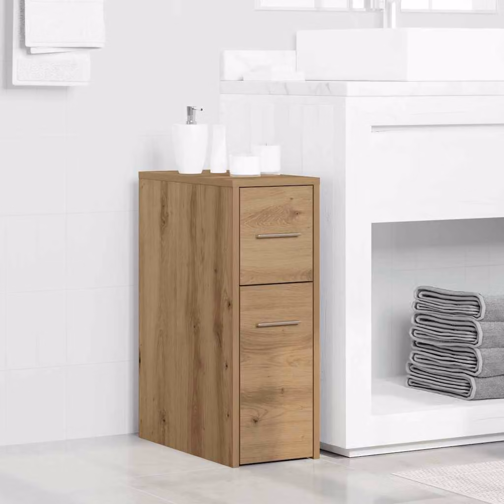 Mobile da bagno stretto con ruote vidaXL in legno color rovere marrone con ante e cassetti