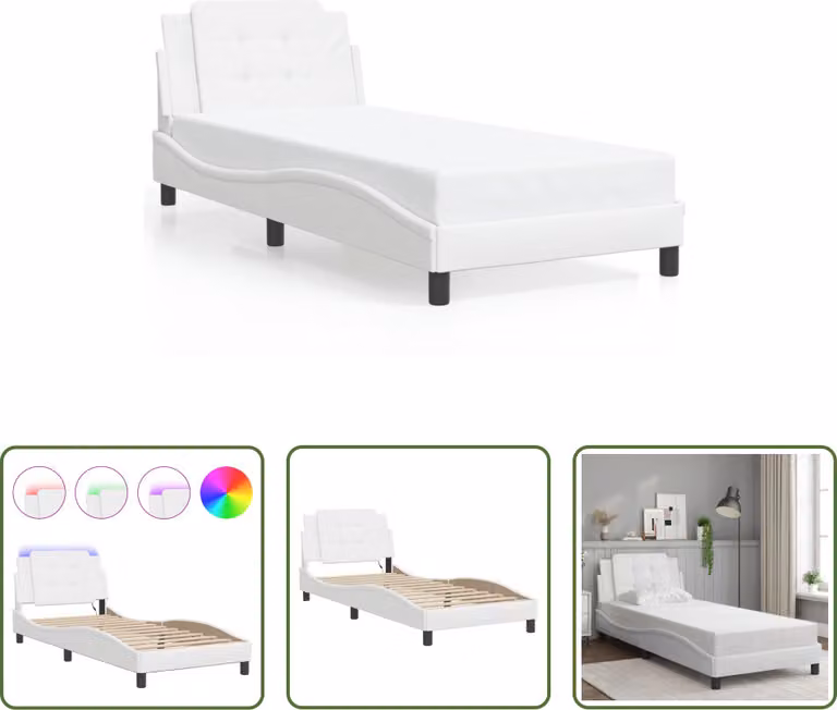 The Living Store Struttura letto con LED bianco 90x200 cm in ecopelle