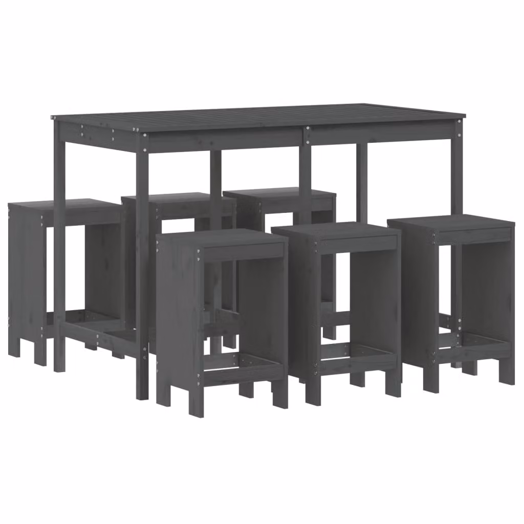 Set Bar da Giardino 7 pz Grigio in Legno Massello di Pino