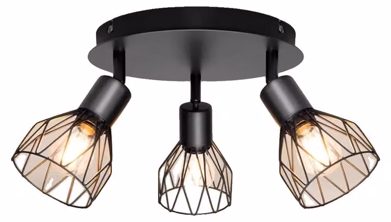 Lampada da soffitto, design orientabile a 3 luci, stile industriale, nero, lampadina non inclusa