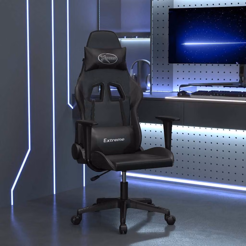 Sedia da Gaming vidaXL Nera in Similpelle con Poggiatesta e Ruote