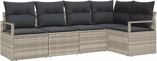 Set di divani con cuscino 5 pz | Set Salotto da Giardino Grigio chiaro polyrattan