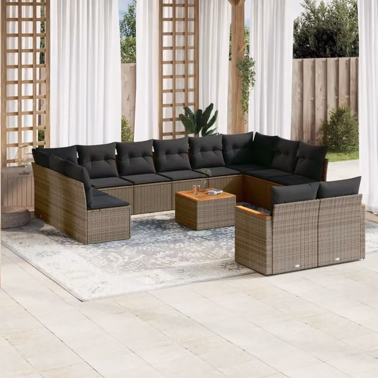 Maison Exclusive - Set Divani da Giardino 13 pz con Cuscini Grigio in Polyrattan