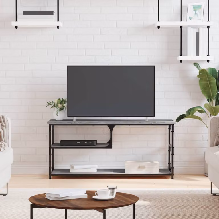 Mobile TV vidaXL in stile industriale, Grigio Sonoma, Legno Multistrato e Acciaio, L 103 x P 38 x H 46,5 cm