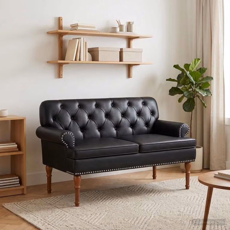 Loveseat vidaXL in similpelle nera con seduta imbottita e design moderno L: 120 cm, P: 65 cm, H: 77 cm