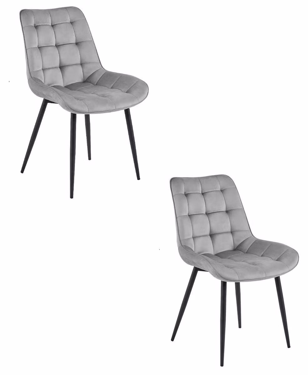 Set di 2 sedie Bera in velluto grigio argento con gambe nere